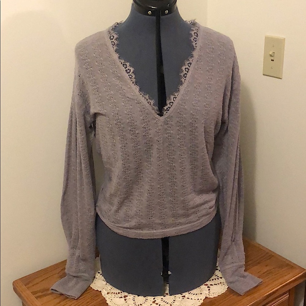 Free People light knit sweater with lace detail